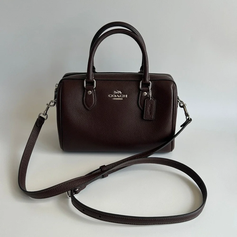 Coach Rowan Satchel Dark Brown Pebbled Leather Crossbody Bag CY962